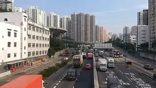 Left-hand traffic on Kwun Tong Road in Hong Kong
