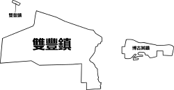 Map of Tiemenguan. The Western portion, and the small enclave next to it, are part of Shuangfeng Town, while the eastern enclave is Boguqi Town.