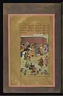 'Abd al-Rahim 'Ambarin Qalam, Invention of the Mirror in the Presence of Alexander the Great, left side of a double spread