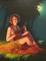c. 1925 "Isle of Dreamy Melodies," girl in moonlight with a ukulele