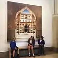 Local school children view Ben Johnson's painting 'Patio de Los Arrayanes' at retrospective at Southampton City Art Gallery.