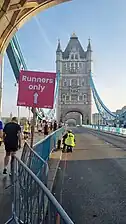 Big Half 'Runners only' sign on Tower Bridge