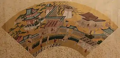View of Kyoto, fan painting by Kanō Motohide, late 16th century, one of a set of 10