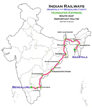 (Agartala–Bengaluru) Humsafar Express route map