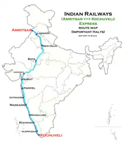 (Amritsar - Kochuveli) Express route map