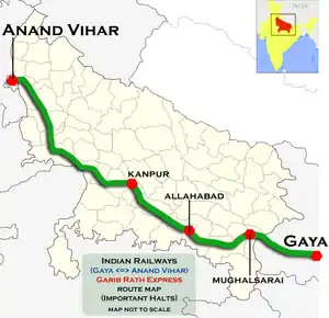 (Anand Vihar–Gaya) Garib Rath Express route map