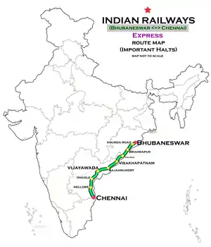 (Bhubaneswar–Chennai) Express route map