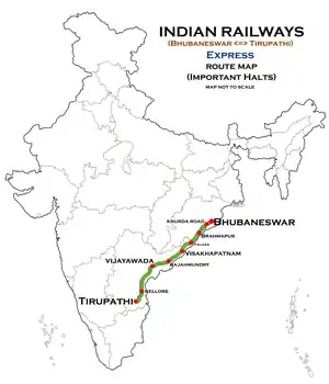 (Bhubaneswar–Tirupathi) Express route map