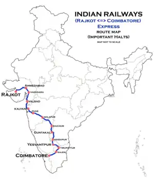 (Coimbatore–Rajkot) Express route map