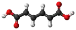  Ball-and-stick model of the trans,trans-muconic acid molecule