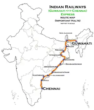 Guwahati–Chennai Tambaram Express route map