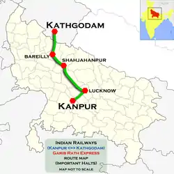 (Kanpur - Kathgodam) Garib Rath Express route map