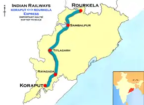 (Koraput - Rourkela) Intercity Express route map