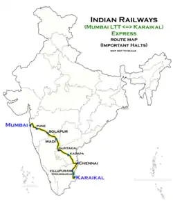 (Mumbai LTT–Karaikal) Express route map