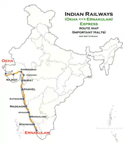 (Okha–Ernakulam) Express route map