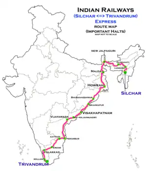 Guwahati–Trivandrum Express route map
