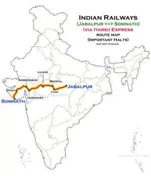(Somnath–Jabalpur) Express (via Itarsi) route map