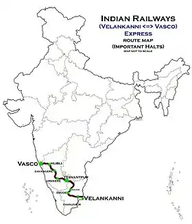 (Velankanni - Vasco) Express Route map