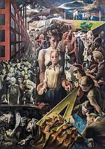 The mural Contemporary Justice and the Child created by Shimin in 1936 for the Department of Justice, in Washington DC. Tempera on fiberboard.