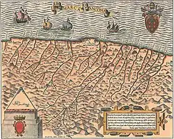 The march in a map of 1564 by Vincenzo Luchino.