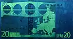 20 euro note under UV light (Reverse)