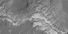 Close up of a previous image of layers in Lotto Crater, as seen by HiRISE