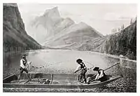 Fishermen on the lake in 1822. Watercolor by Matthäus Loder [de]