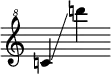 
     {
       \override SpacingSpanner.strict-note-spacing = ##t
       \set Score.proportionalNotationDuration = #(ly:make-moment 1/8)
       \clef "treble^8" \omit Score.TimeSignature
       \relative c''{c!4 \glissando d''!} 
     }
   