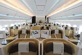 The business class cabin on an A350