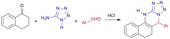 Multikomponentenreaktion von 1-Tetralon mit Aminotetrazol und aromatischem Aldehyd