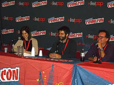 Ned Vizzini and Columbus at the New York Comic Con, 2012.