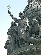 Vladimir the Great on the Millennium of Russia monument in Novgorod.