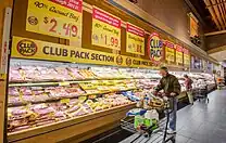 Long and large grocery meat case