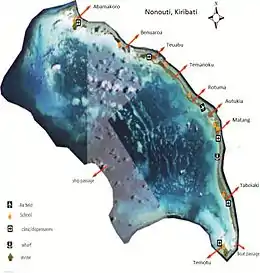 Location of Taboiaki on Nonouti Atoll