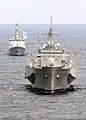 USS Blue Ridge and ROKS Yulgok Yi I sail in formation in the Sea of Japan on March 6, 2012.