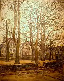 Germain David-Nillet's "La place plantée". This oil on canvas is held in the Musée du Faouët.