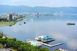 Panorama view of Lake Suwa and Suwa Spa area