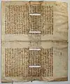Book cover of manuscript leaf with slits for binding cords