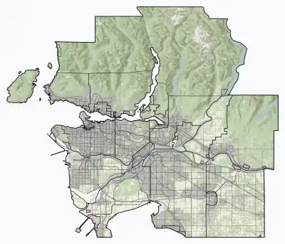 Location of Hastings-Sunrise in Metro Vancouver
