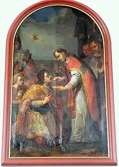 Saint Ulrich gives Communion to King Otto, at the church in Aitrang