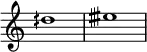  {
\override Score.TimeSignature #'stencil = ##f
\relative c'' { 
  \clef treble \time 4/4 dih1 eisih
} }
