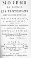 1703 - Frontispiece of the book Moiens de réunir les Protestants avec l'Église romaine, by Camus bishop of Belley and Richard Simon, Paris, 1703, Guillaume Vandive and Louis Coignard [fr].