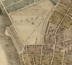 Detail of 1814 map of Boston, showing location of Boylston Market