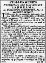 Advertisement for Stollenwerk's mechanical panorama, exhibited 1823-1825