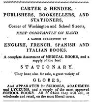 Advertisement for Carter & Hendee, 1832