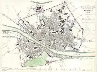 1835 City Map of Florence, still largely in the confines of its medieval city centre