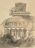 Tinted lithograph of the temples from the front