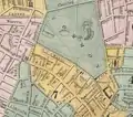 Detail of 1839 map of Boston, showing Temple Place