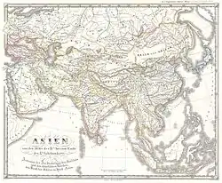 Map of Asia in the 10th century. Great Cồ Việt labelled as kiaotschi (Jiaozhi).