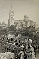 New Cathedral of Salanca and Roman Bridge in 1878 by Harry Fenn.